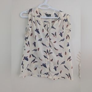 H&M Cream Blouse with Bird Pattern